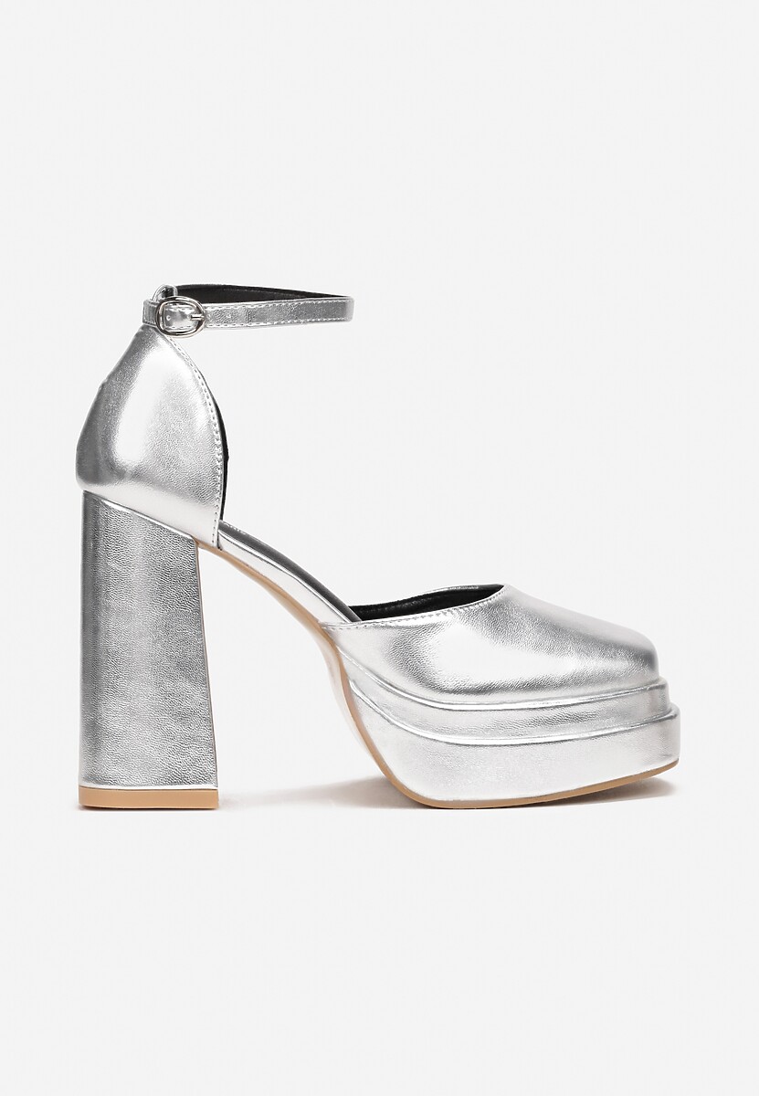 Srebrne Sandały na Słupku i Platformie Bapho