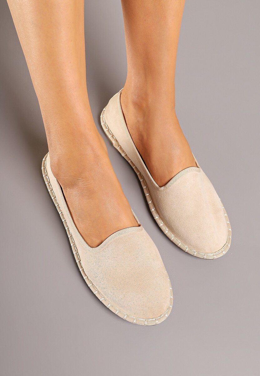 Beżowe Espadryle Balerinki z Przeszyciami Firalissea