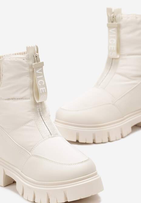 Beżowe Śniegowce z Pikowaną Cholewką i Suwakiem Desmoria