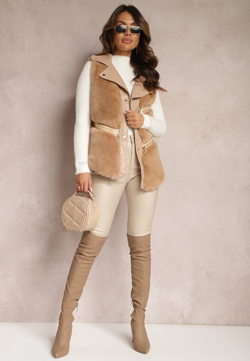 Beżowa Kamizelka Futrzana Hinlosh