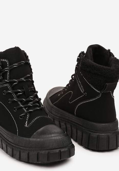 Czarne Botki Trapery Vices na Platformie z Tłoczeniem Anarrive