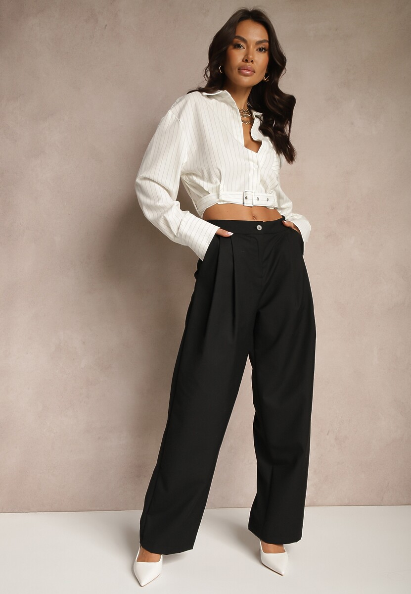 Czarne Garniturowe Spodnie o Szerokim Kroju z Wysokim Stanem Nallineme
