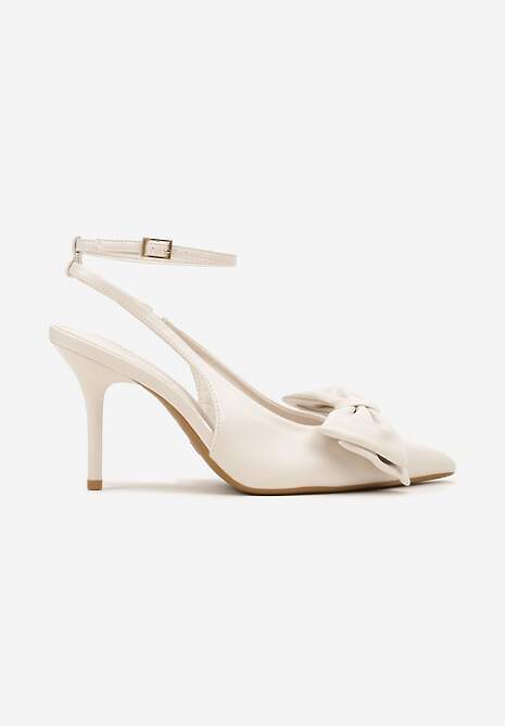 Beżowe Sandały Vices na Szpilce Slingback Ozdobione Kokardą Tilvanea