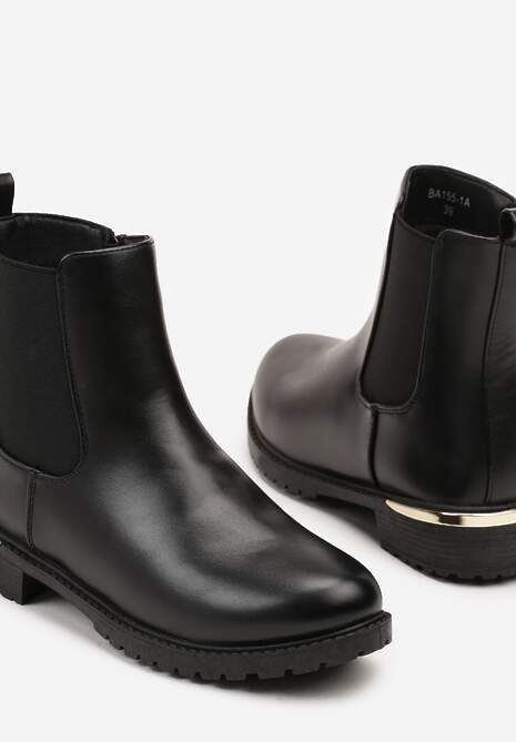 Czarne Botki Sztyblety Ozdobione Elastycznym Elementem Clasina