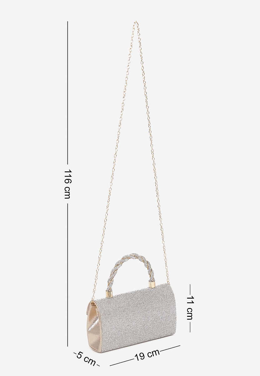 Srebrno-Złota Cyrkoniowa Torebka Kopertówka Zapinana na Magnes z Rączką i Łańcuszkiem Alatia