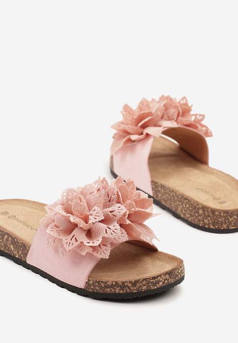 Różowe Klapki na Platformie z Korka z Kwiatową Aplikacją 3D Nilomara