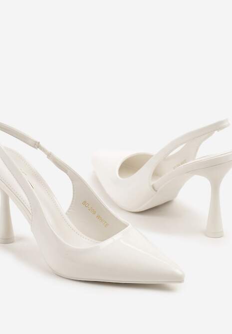 Białe Lakierowane Sandały Szpilki Typu Slingback Ulios