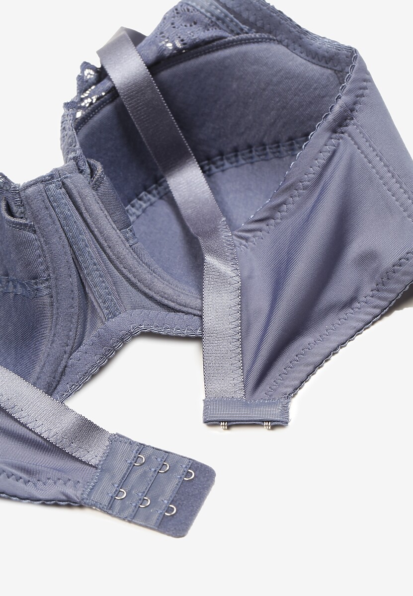 Granatowy Biustonosz z Regulowanymi Ramiączkami i Usztywnieniem o Koronkowym Wykończeniu Vikiiraea