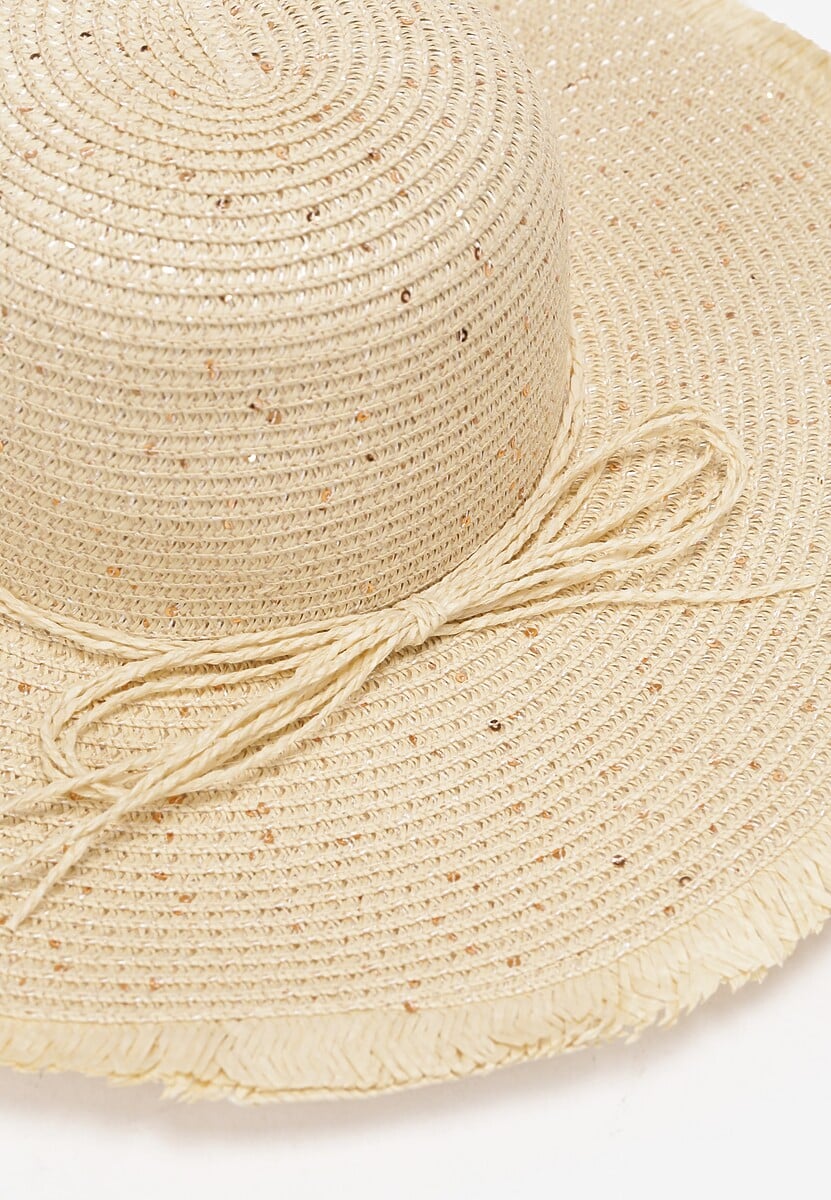 Jasnobeżowy Kapelusz Z Szerokim Rondem Cekinami i Kokardką Anne-Laure