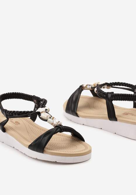 Czarne Sandały z Elastycznym Paskiem na Pięcie oraz Kamyczkami Granatella