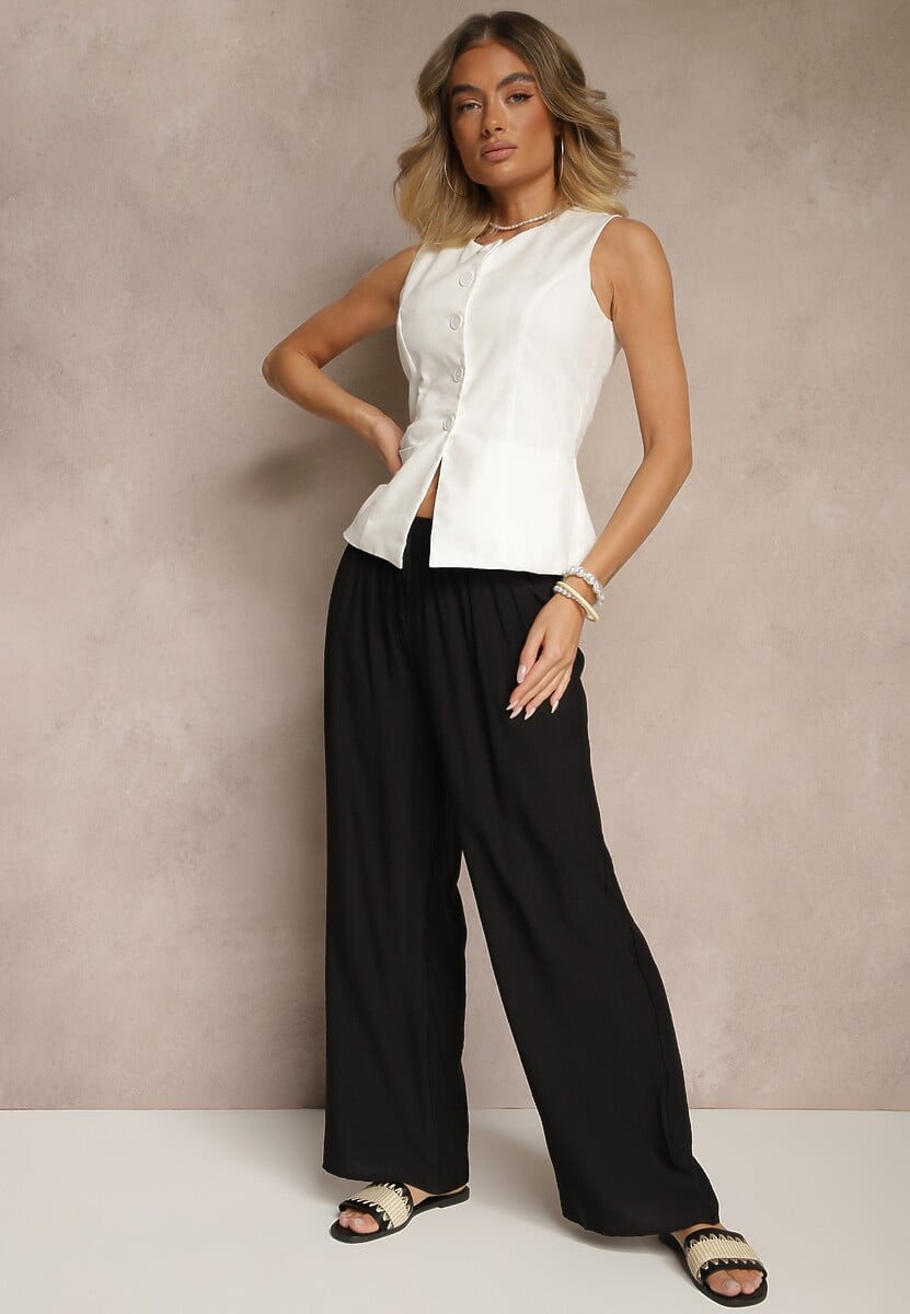 Czarne Spodnie z Wiskozy High Waist o Szerokim Kroju Divlise