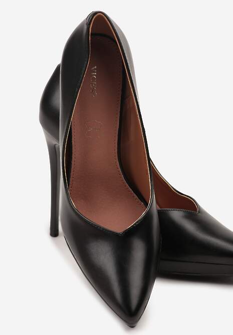 Czarne Szpilki Vices na Grubej Podeszwie z Wkładką ze Skóry Naturalnej Ahrrie