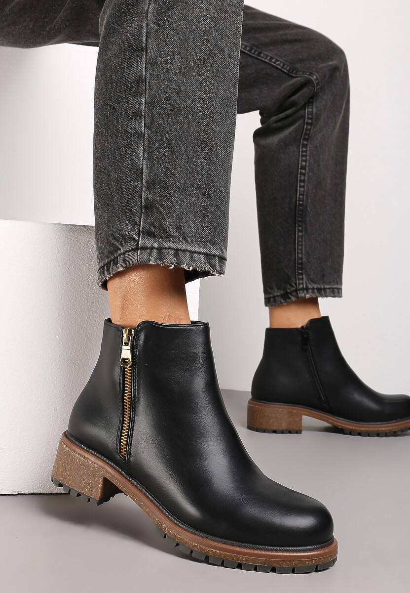 Czarne Botki z Dekoracyjnym Suwakiem Mikacina