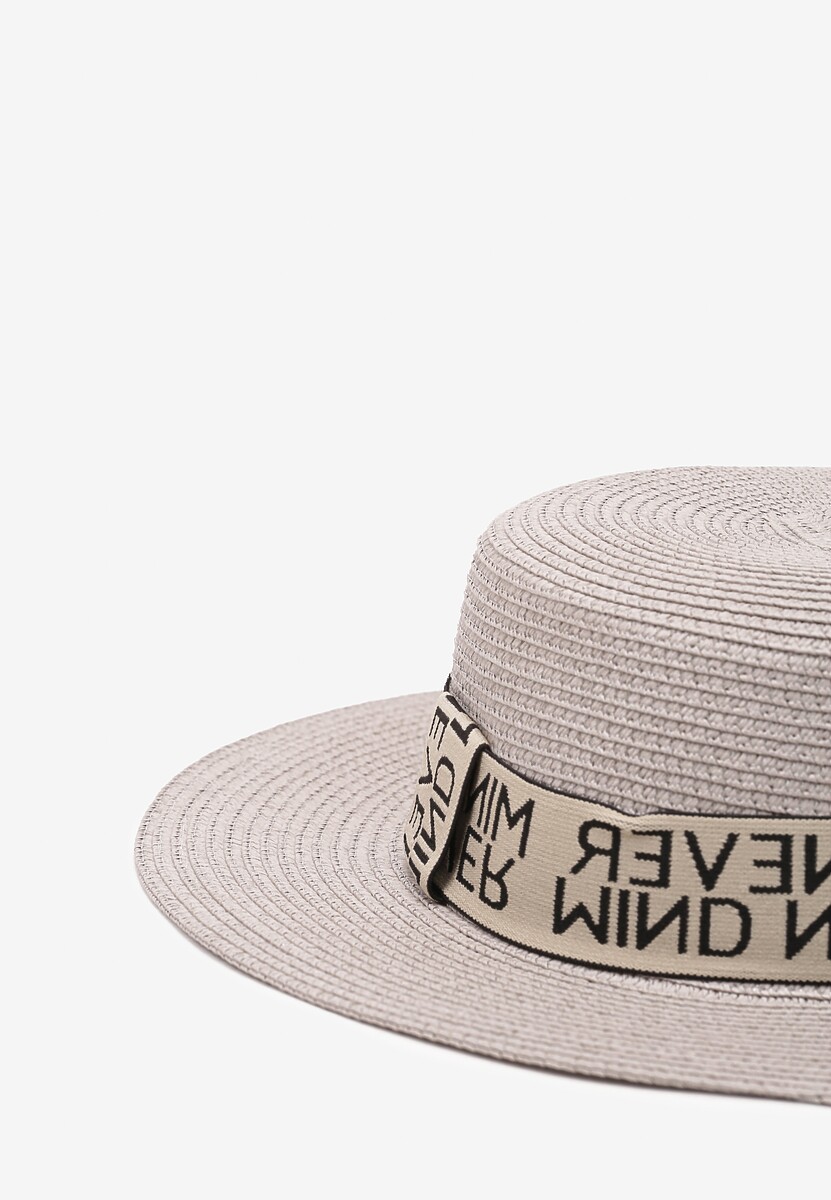 Szary Pleciony Kapelusz Ozdobiony Materiałową Tasiemką Mooelle