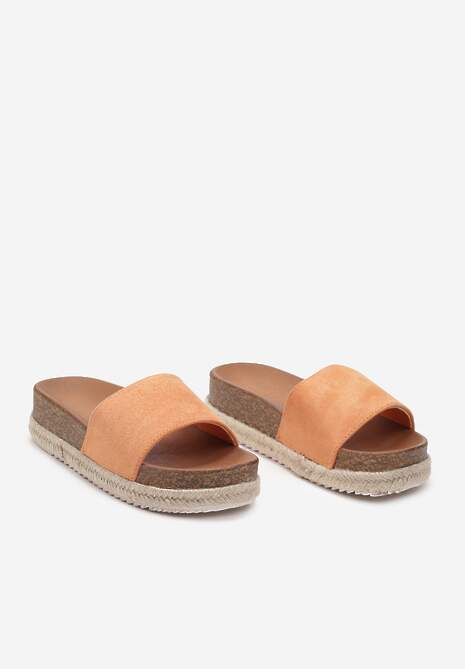 Pomarańczowe Casualowe Klapki na Platformie Imitującej Korek Gondia