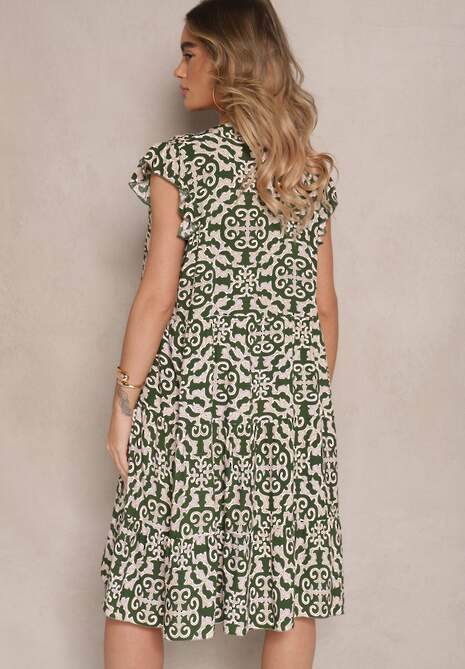 Zielona Rozkloszowana Sukienka z Bawełny w Ornamentalny Print Zalirita