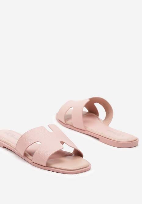 Różowe Casualowe Klapki na Płaskiej Podeszwie Ozdobione Wycięciami Zadea