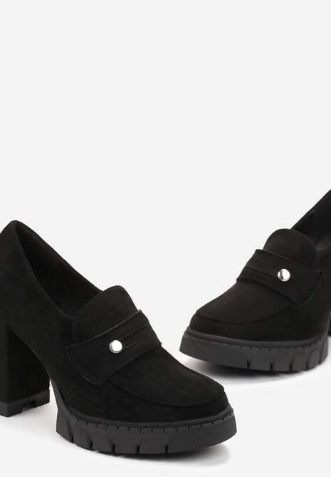 Czarne Półbuty na Słupku i Platformie Albreide