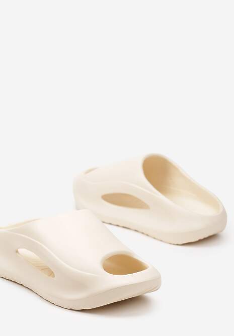 Beżowe Casualowe Klapki z Pianki na Platformie Ozdobione Wycięciem z Boku Aznelia
