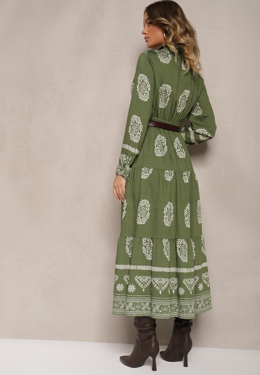 Zielona Sukienka z Wiskozą i Kopertowym Dekoltem Mirilaine