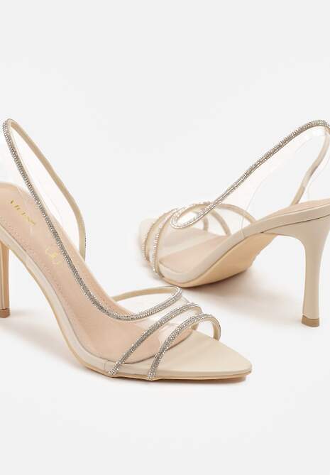 Beżowe Sandały Vices na Szpilce ze Skórzaną Wkładką z Cyrkoniami Arnellie