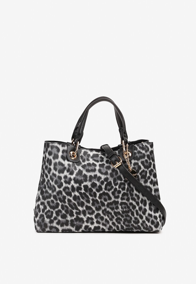 Brązowa Dwukomorowa Torebka na Ramię w Stylu Tote w Cętki Elsinavia