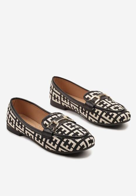 Czarne Mokasyny z Ekozamszu z Ozdobną Metaliczną Aplikacją Nusarila