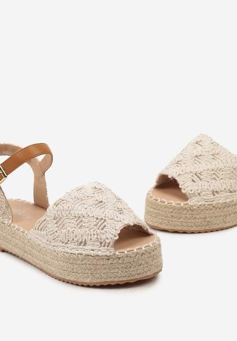 Beżowe Sandały Plecione w Stylu Espadryli na Platformie z Juty Garita