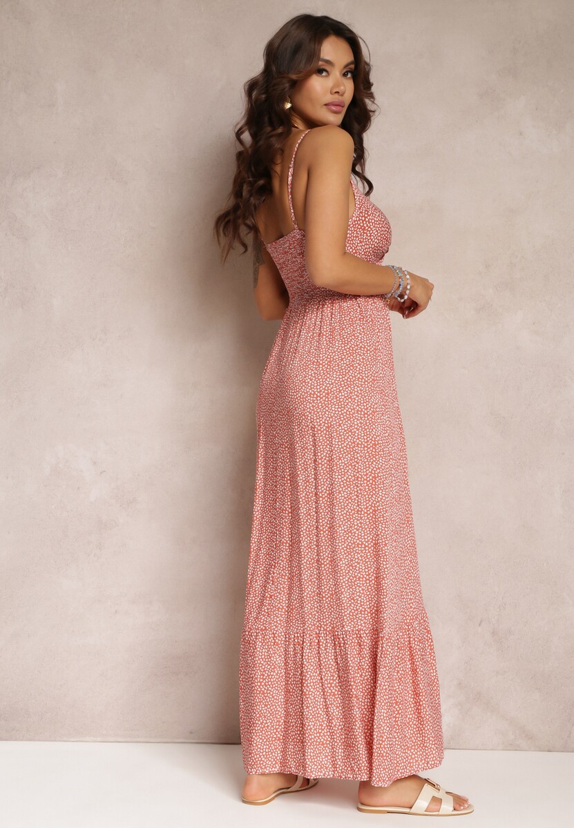 Różowa Sukienka Rozkloszowana z Gumką w Pasie Konasia