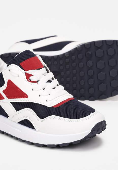 Biało-Granatowe Sznurowane Sneakersy na Płaskiej Podeszwie Salisa