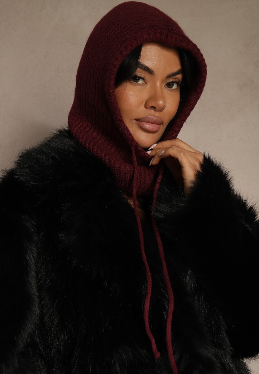 Bordowa Czapka Balaclava z Wełną i Ściągaczami Linobra