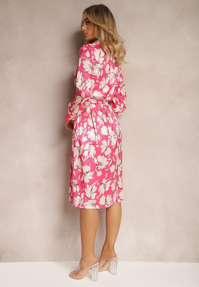 Fuksjowa Sukienka o Koszulowym Kroju Przewiązywana w Pasie Latrice