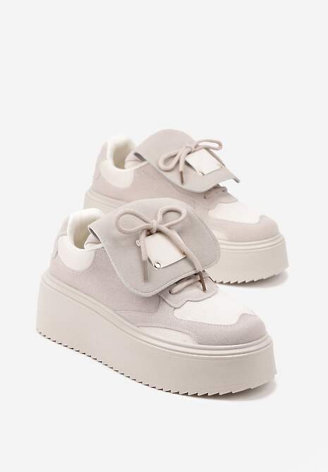 Beżowe Sneakersy Ozdobione Kokardą i Wywiniętym Językiem Ivalione