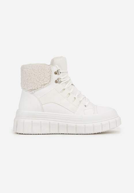 Białe Botki na Grubej Podeszwie z Futerkiem Nemda