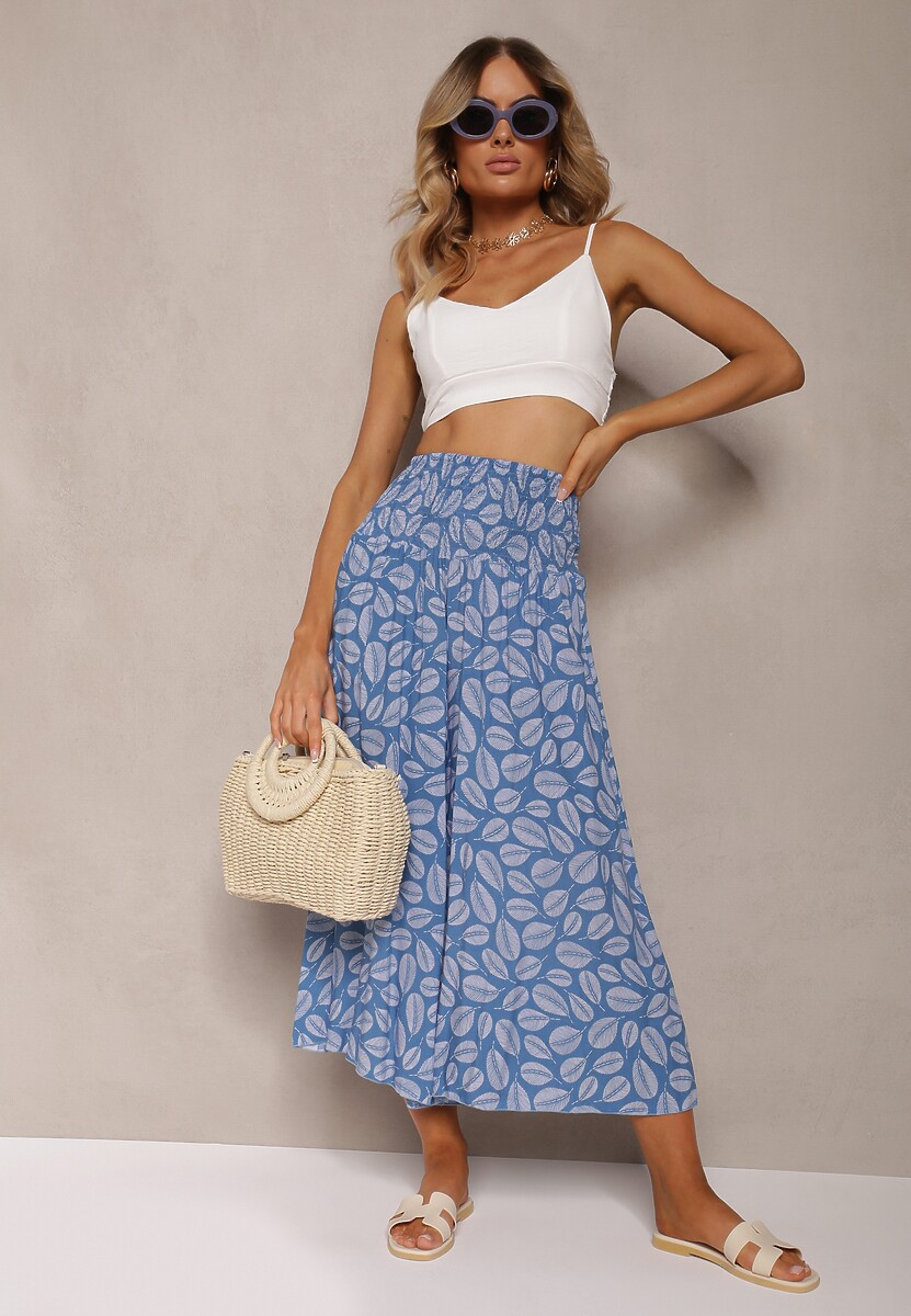 Czarne Bawełniane Spodnie z Szerokimi Nogawkami 7/8 i Gumką w Pasie Elenthe