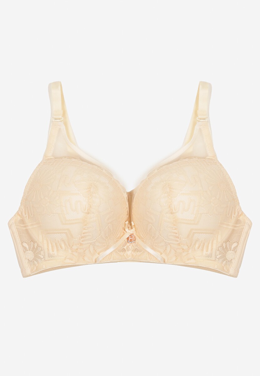 Jasnobeżowy Biustonosz Full Cup Zdobiony Koronką Raviera