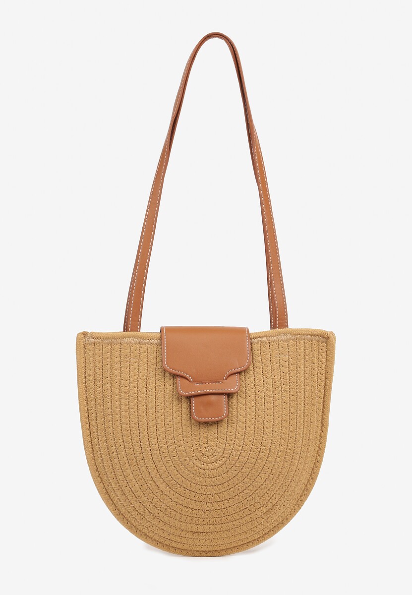 Ciemnobeżowa Półokrągła Torebka z Bawełny z Plecionki Uloressa