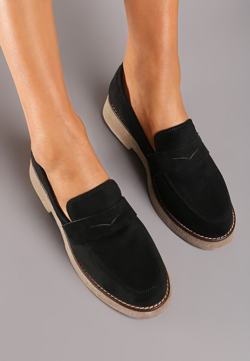 Czarne Mokasyny z Ekozamszu na Grubej Podeszwie Belirra