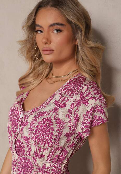 Różowa Rozkloszowana Sukienka z Bawełny z Gumką w Talii Desanita