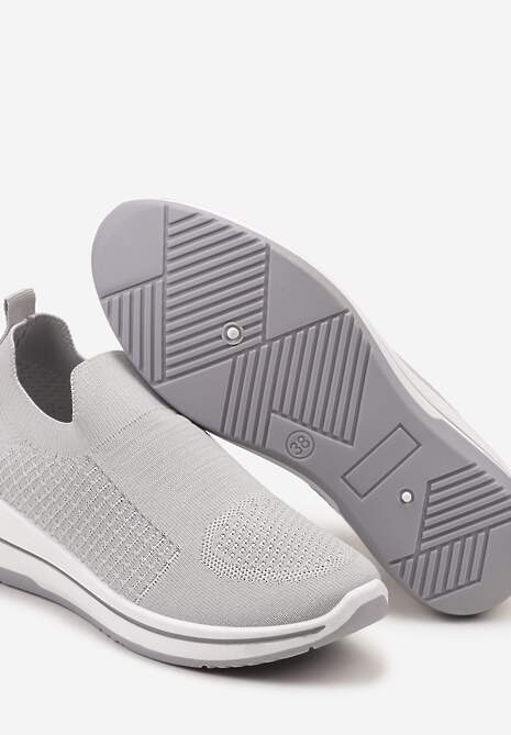Szare Casualowe Buty Sportowe na Płaskiej Podeszwie bez Zapięcia Adalora