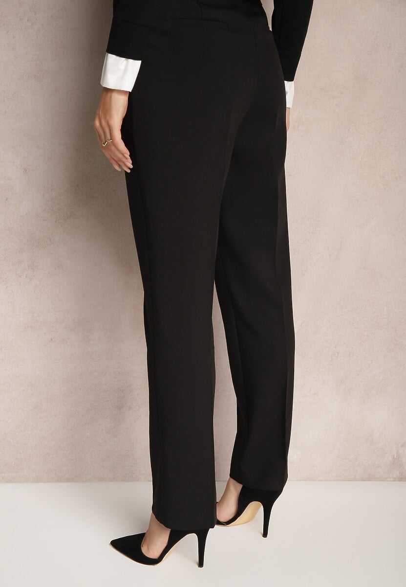 Czarne Garniturowe Spodnie Cygaretki z Wiskozą High Waist Tialys