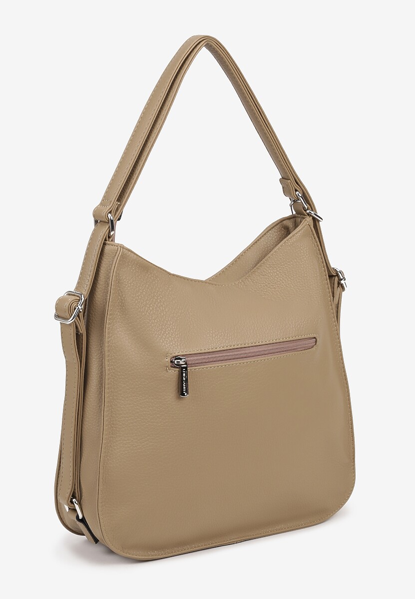 Ciemnobeżowa Torebka na Ramię z Frędzlami i Suwakami Rivkio