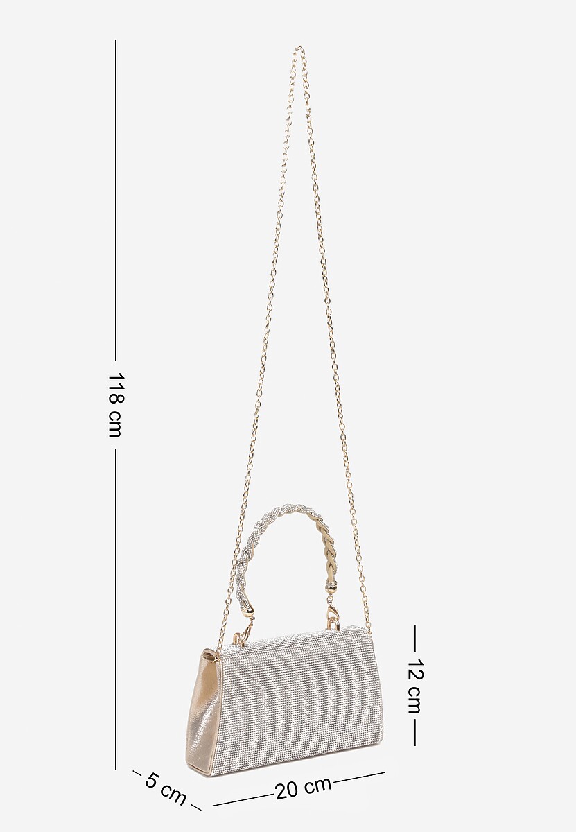 Srebrno-Złota Torebka na Ramię z Długim Paskiem i Rączką Ozdobiona Cyrkoniami Zalagia