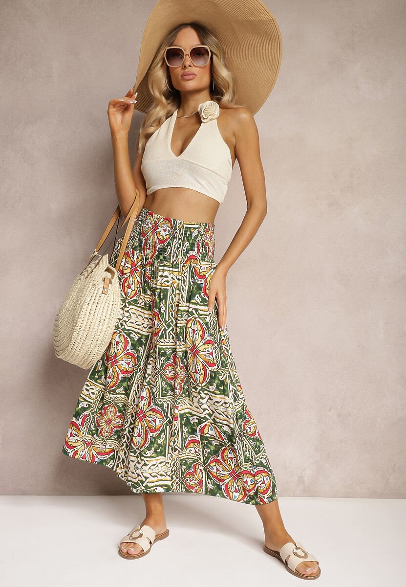 Fioletowe Spodnie Kuloty z Bawełny High Waist z Gumką w Pasie Palovia