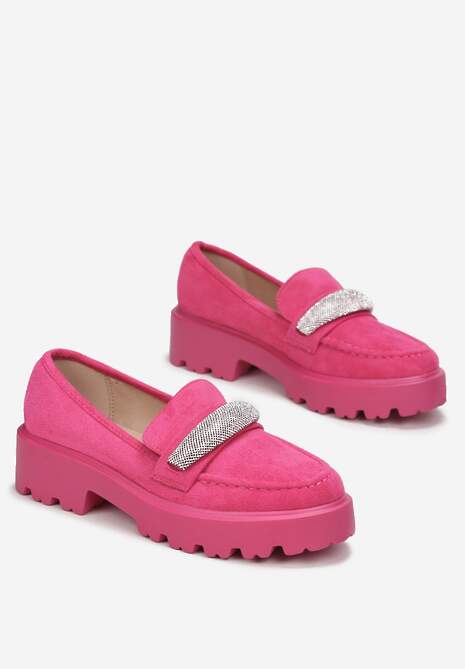 Fuksjowe Mokasyny z Paskiem z Cyrkonii i Grubej Podeszwie Degase