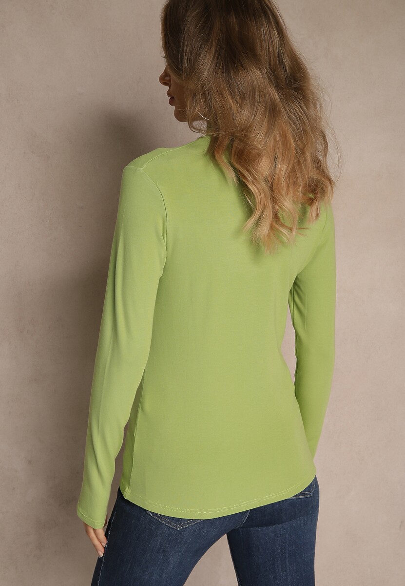 Zielona Casualowa Bluzka z Golfem Longsleeve Ralaia