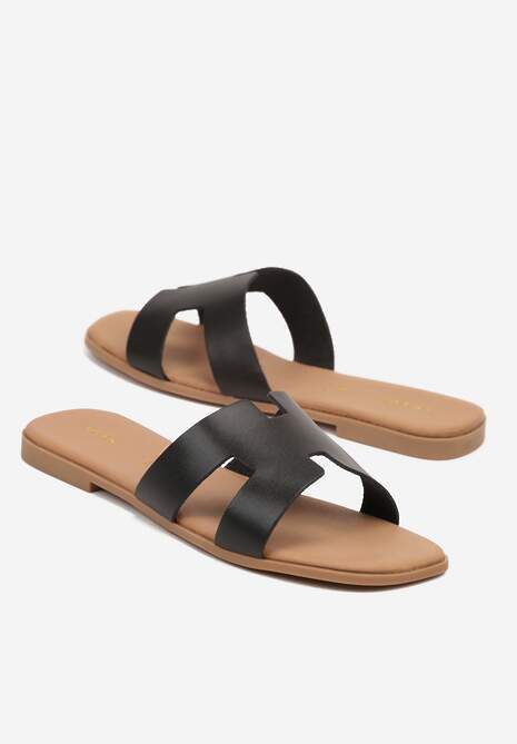 Czarne Klapki Vices ze Skóry Naturalnej Ozdobione Wycięciami Arqelia