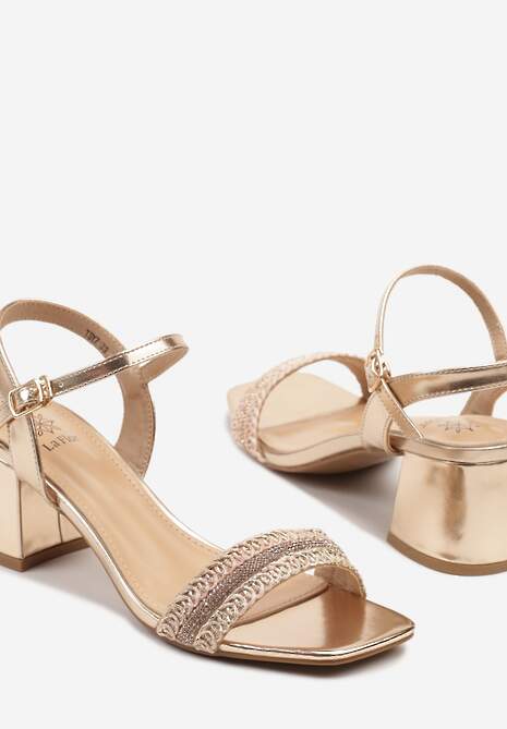 Szampańskie Sandały na Słupku z Plecionką Clesandra