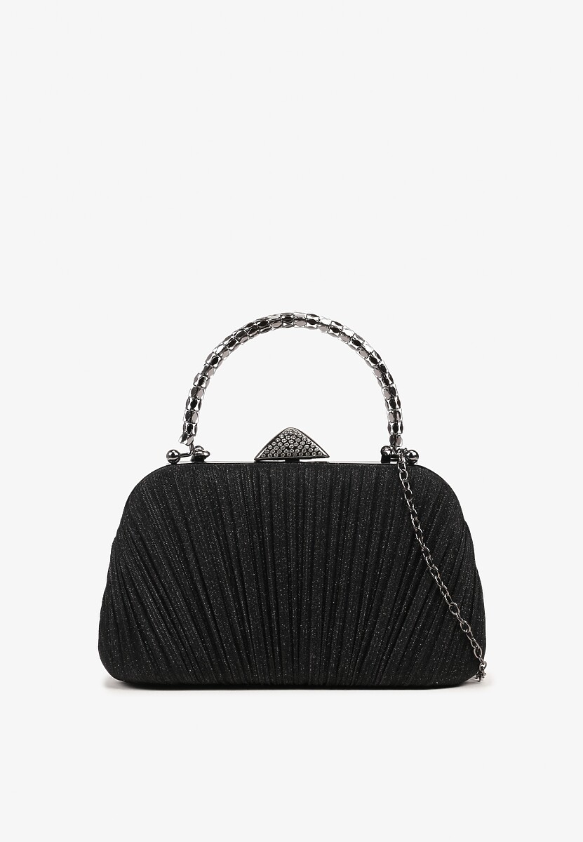 Czarna Torebka Kopertówka z Brokatem z Łańcuszkiem i Uchwytem Zarletta
