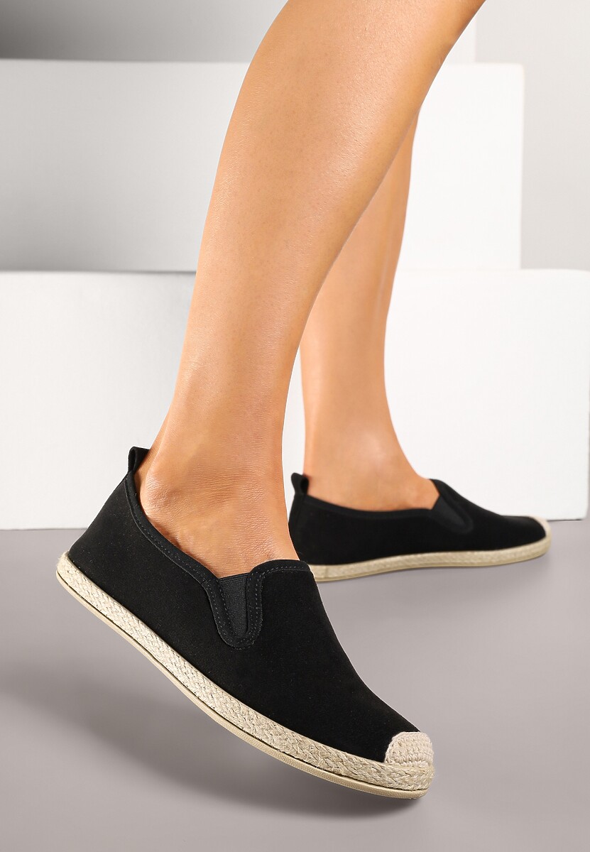 Czarne Espadryle ze Zdobieniami z Plecionki i Elastycznymi Wstawkami Nitaziela
